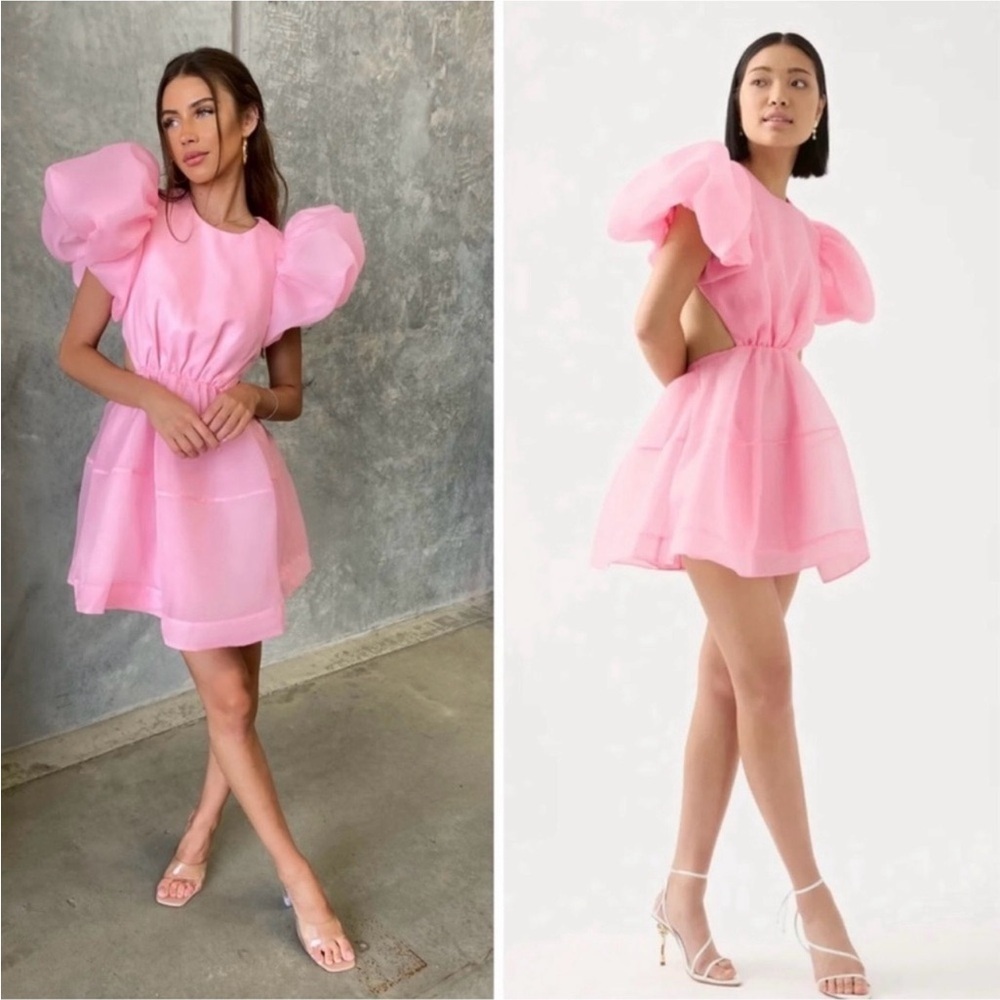 Aje Simplicity Puff Sleeve Cut Out Backless Mini Dress Ballet Pink Size 4 EUC - Picture 4 of 10